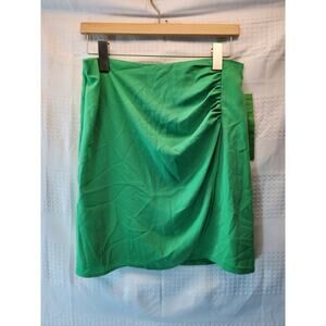 Nine West Overlay Mini Skirt Womens Green Medium Ruched Wrap Secretary Work